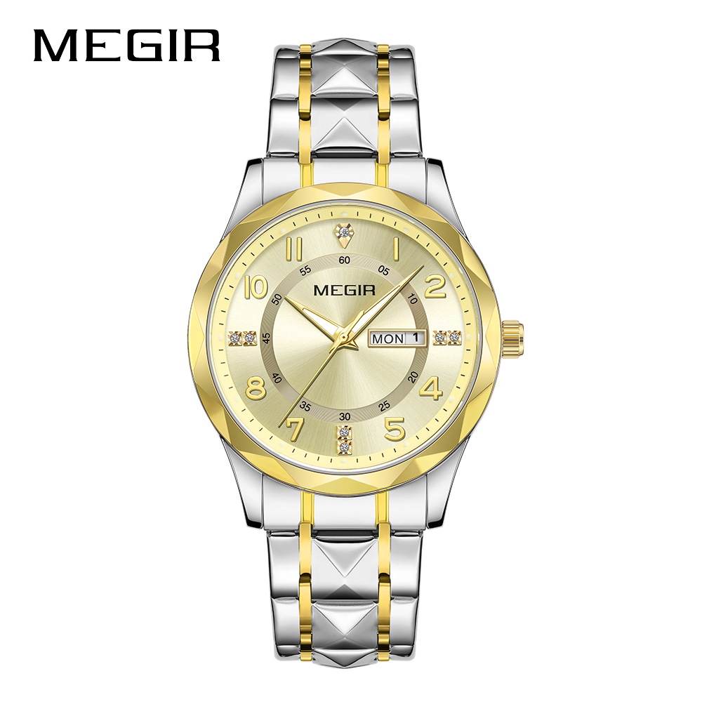 MEGIR Top Original Men Watches Waterproof Stainless Steel Date Watch Man Waterproof Quartz Luminous Wristwatch Relogio Masculino