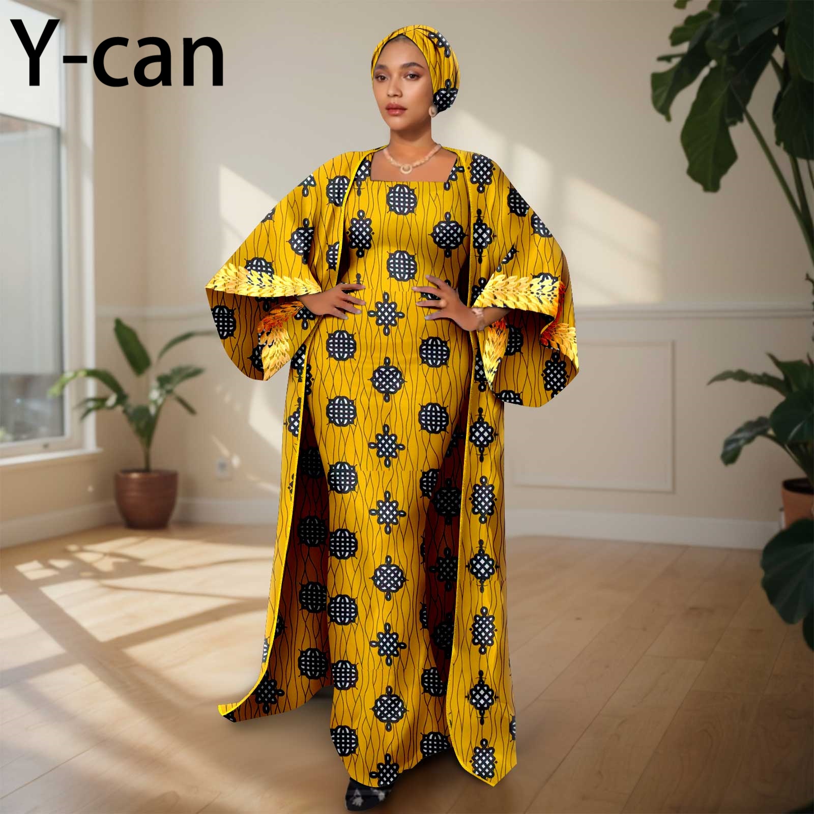 African Clothing for Women Female Suit Set Long Coat and Sleeveless Dress With Headscarf for Lady Traditional Outfits 2426029