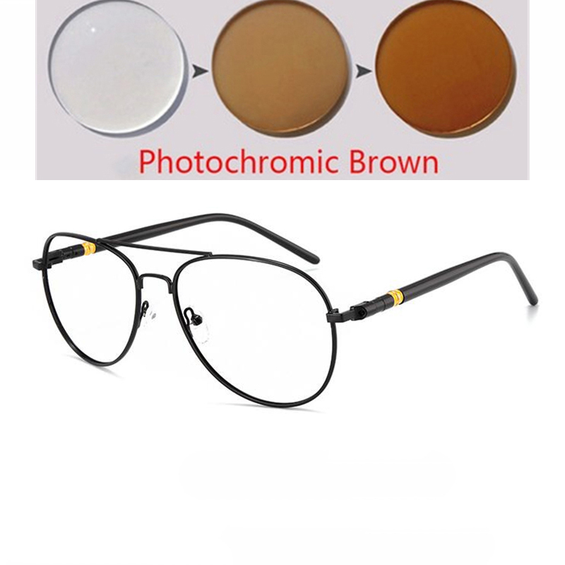 Outdoor Shade Sun Photochromic Pilot Myopia Glasses With Prescription Eyewear Men Oval Sunglasses Diopter 0 -0.5 -0.75 To -6.0