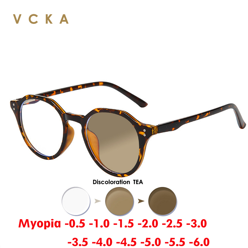 VCKA Anti-Blue Photochromic Myopia Glasses Women Men TR90 Frames Custom Prescription Computer Eyewear   -0.5 TO -10