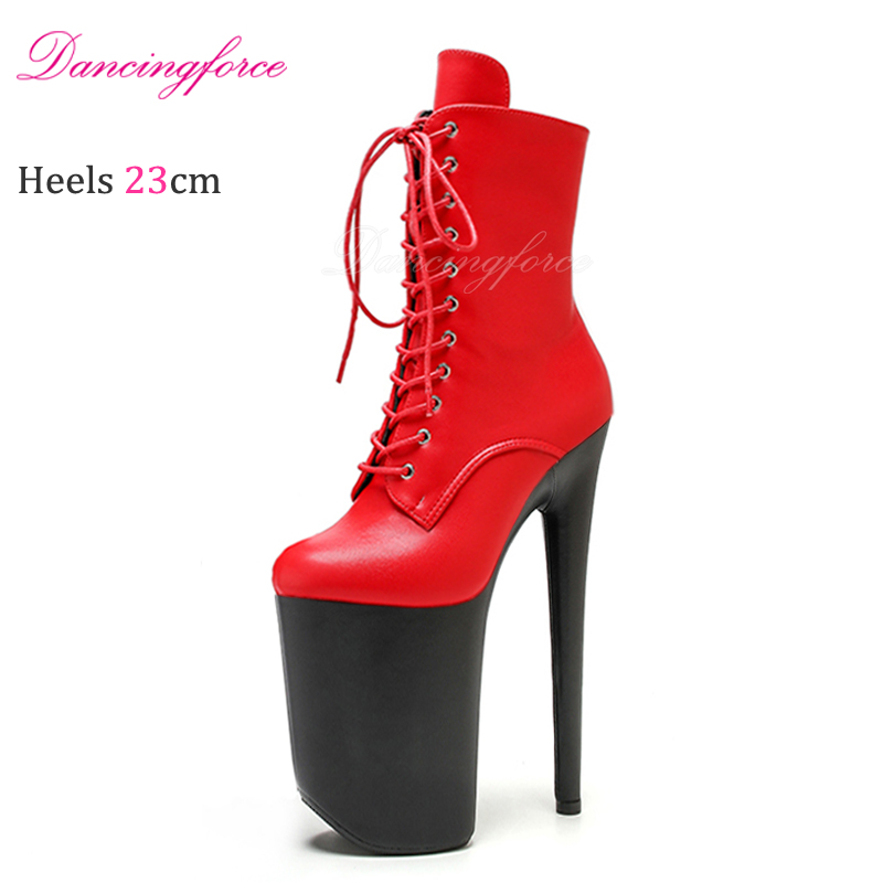 New Black Sexy 23Cm/9Inchs High Heels Platform Stripper Ankle Boots Knight Female High Pole Dance Shoes Women Fast Shipping