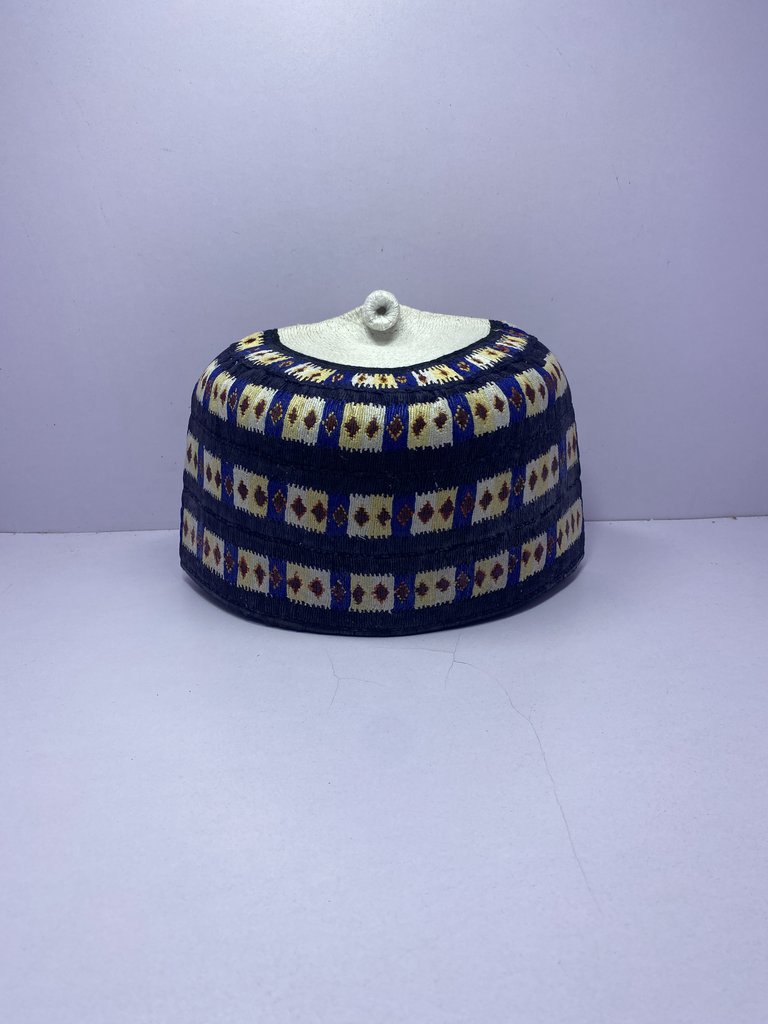 Boxed Blue – Hausa/Fulani Cap, Kufi, Handwoven Cap, Zawa