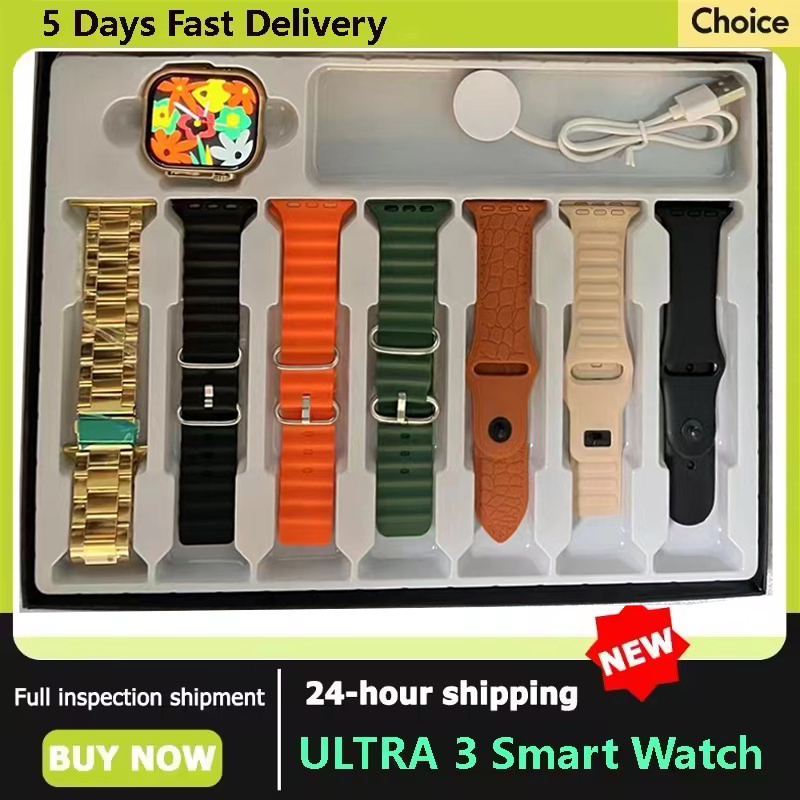 7 in 1 Strap Smart Watch X10ultra 3 Bluetooth Phone Call Smartwatch Waterproof DIY Watch Faces for men women Gold Watch 2025 new