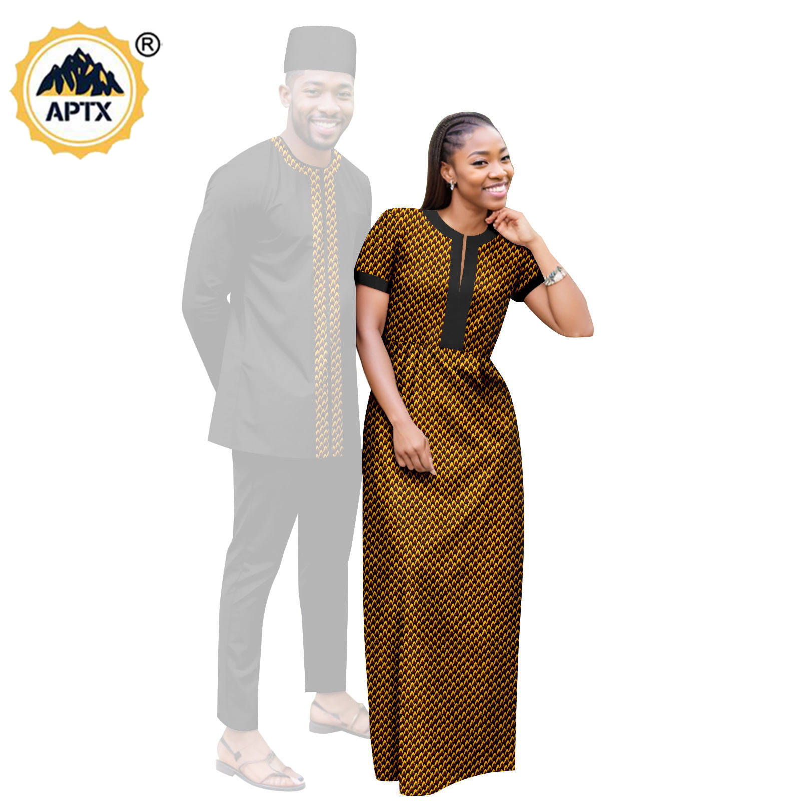 Dashiki African Clothes Print Long Dresses for Women Matching Couple Outfits Bazin Riche Men Hat Top Tee and Pant Sets Y23C119