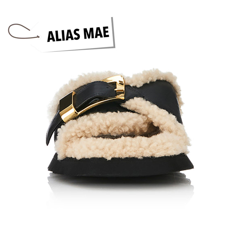 ALIAS MAE 2024 Autumn/Winter Home New Leather Soft Bottom Strap Women's Leisure and Comfortable Mao Drag