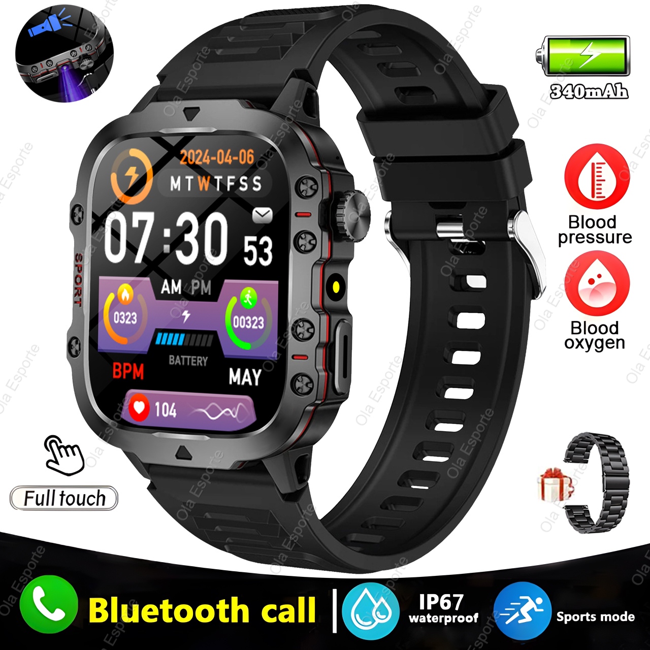 2025 New Military Smart Watch Men IP68 5ATM Outdoor Sports Fitness Tracker Health Monitoring 1.81Inch Bluetooth Calls Smartwatch