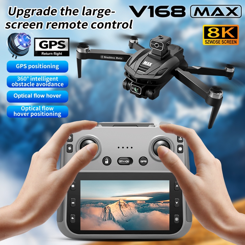 V168 MAX GPS Drone Professional 8K Camera Aerial FPV Brushless Avoiding Obstacle with Large Screen Remote Control Folding Drones
