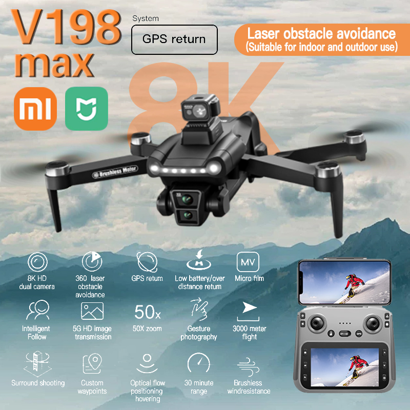 Xiaomi Mijia V198GPS Drone ESC 8K Profesional HD Camera Brushless Obstacle Avoidance Aerial Optical Foldable Quadcopter Mini toy