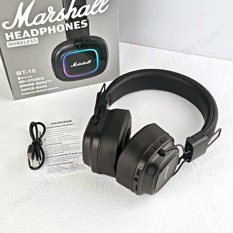 Marshall BT10 Retro Wireless Bluetooth Headphone Noise Cancelling Earphones Over Ear Foldable Stereo Sound Music Headset