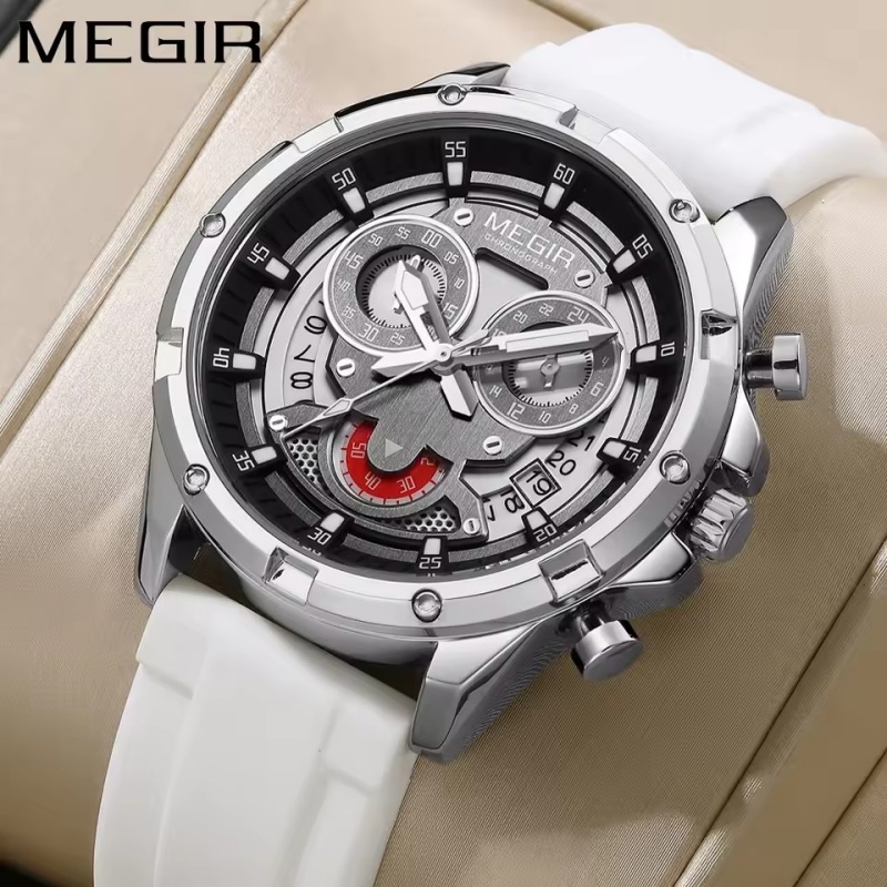 MEGIR 2248 Men's Fashion Sports Military Watch Waterproof Unique Dial Quartz Watch Chronograph 24-hour Automatic Date reloj