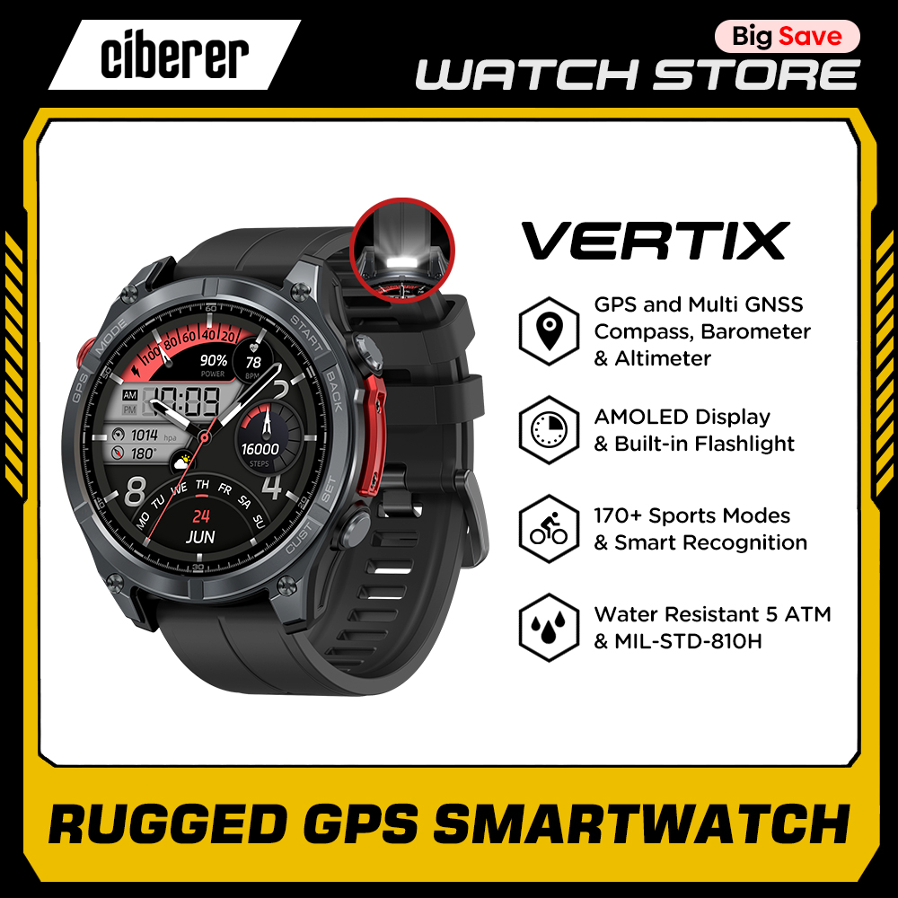 New Ciberer Vertix Stratos 4 GPS Smart Watch 1.43''AMOLED Display Built-in Compass Flashlight 170+ Sports Modes 5 ATM Smartwatch