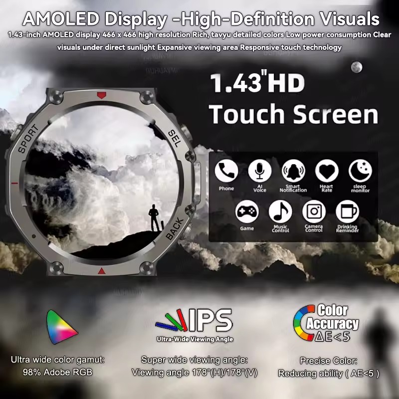 2025 New Military Bluetooth Call Smart Watch Built-in GPS Compass Barometric Altimeter 10ATM Waterproof Sports Smartwatches Men