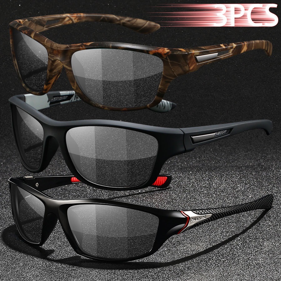 3PCS Photochromic Polarized Sports Vintage Sunglasses Men Women Cycling Driving Mountaineering Chameleon Sun Glasses UV400Eyewer