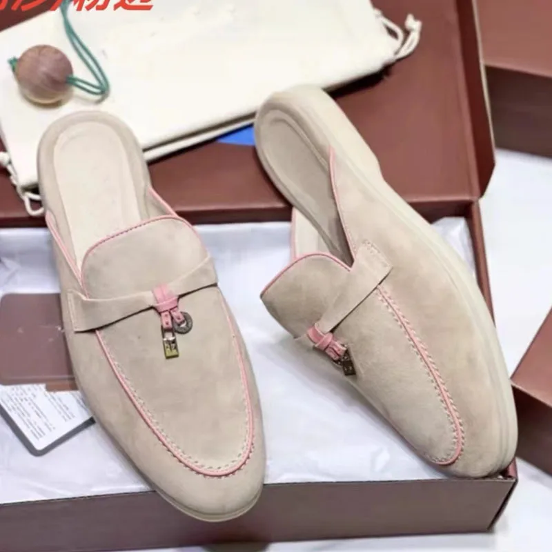 2023 Summer New Women's Genuine Leather Bagged Slippers Outer Wear Slip-on Lazy Shoes Fashionable Foreign Trade Slippers