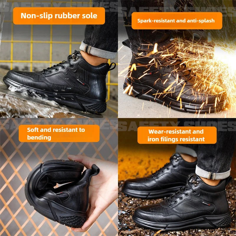 Comfortable safety sneaker for men winter anti-slip boots man construction indestructible black work boots steel nose work shoes