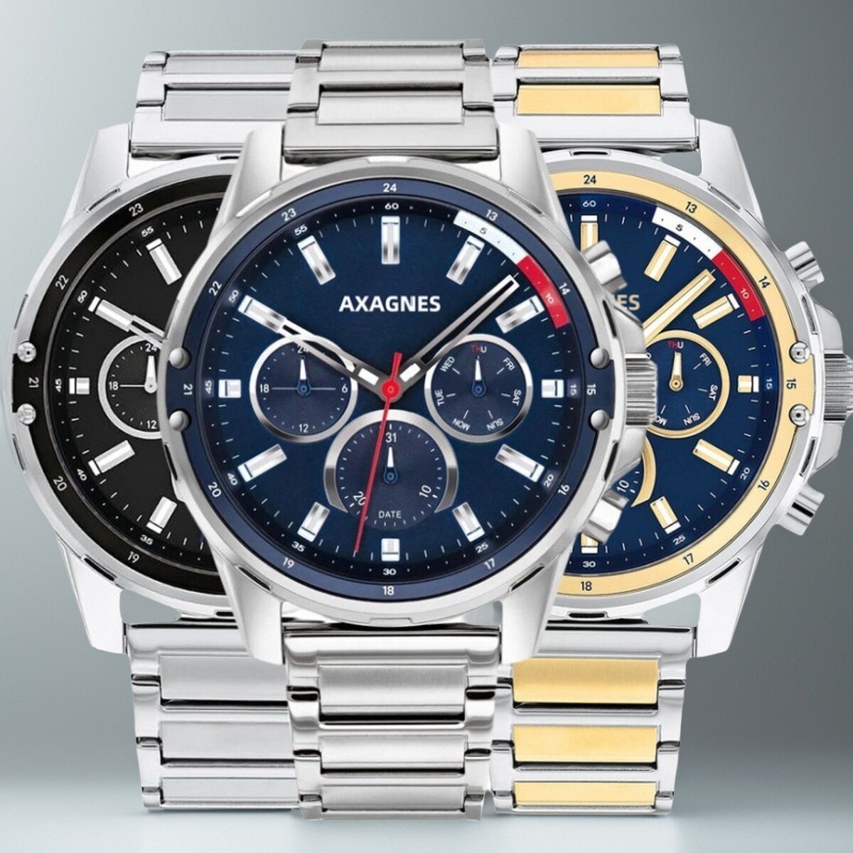 Original -TM- men's analog multifunctional quartz watch with stainless steel bracelet or silicone strap 1791788/1791936/1791937.