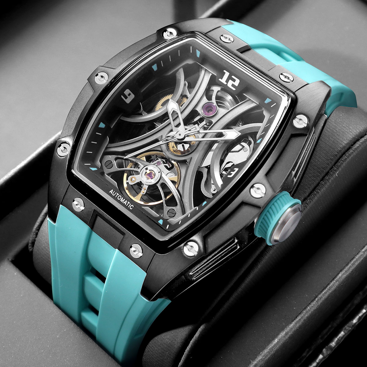 MEGIR Sports Style Automatic Mechanical Watch for Men Full Hollow Transparent Dial Design Stainless Steel Case Silicone Strap