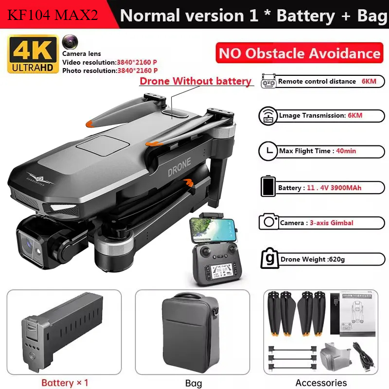 KF104 MAX2 Screen Control Drone 3-Axis Brushless Enhanced Pan Tilt+EIS Electronic Stable HD Camera Laser Obstacle Avoidance Dron