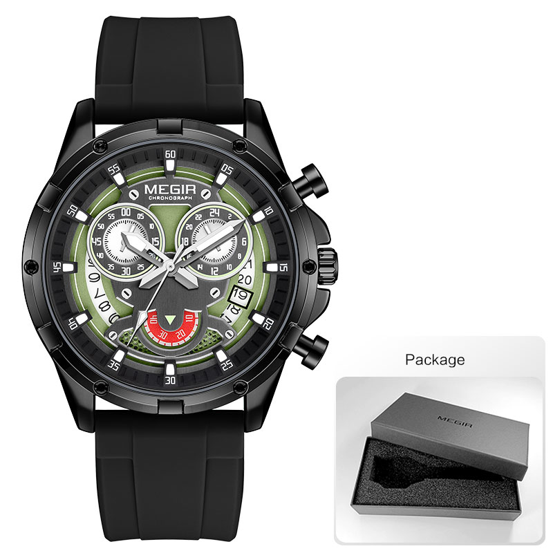 MEGIR Men's Quartz Watch with White Silicone Strap Luminous Hands Fashion Sport Waterproof Chronograph Wristwatch with Calendar