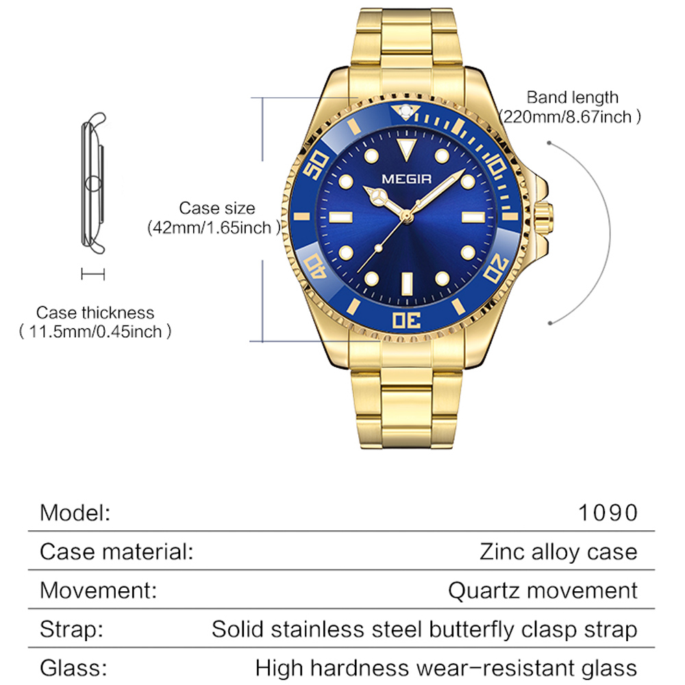 MEGIR Brand Fashion Men's Quartz Watch Steel Strap Display Calendar Watches Classic Man Luxury Waterproof Wristwatch Clock