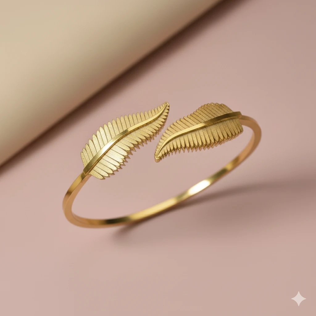 Gold Plated Dual Leaf Cuff Bracelet