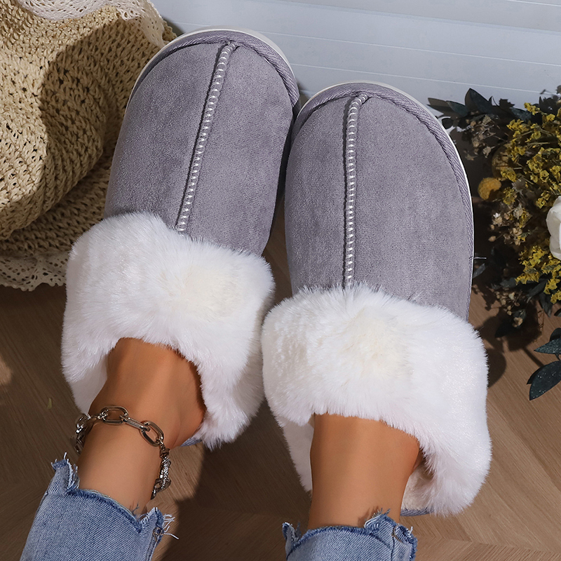 Velvet cotton slippers for autumn and winter home, couple's warm home, indoor thick soled non slip slippers for men and women