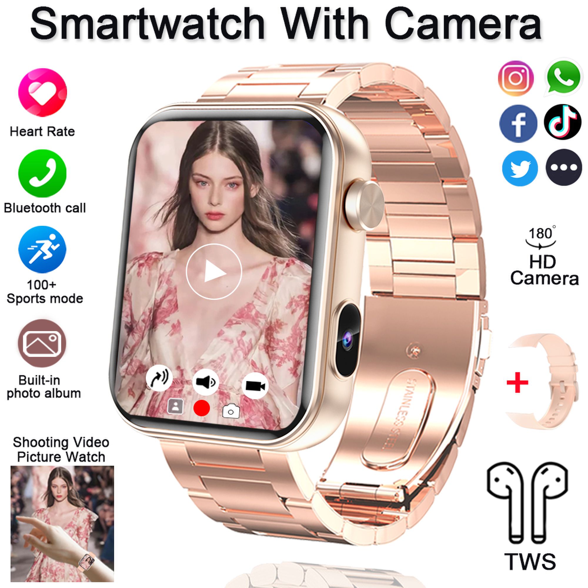 2025 New Smart Watch Men Women Camera Take Photos Record Video Health Monitor Sports Fitness Waterproof BT Call Smartwatch