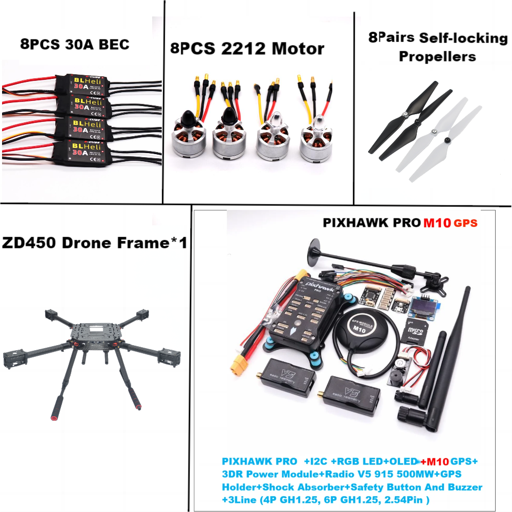 F450 PIXHAWK PRO M10 Dual motor Flight FiberFrame Kit Ardupilot 100MW Radio Telemetry Quadcopter BLHELI 30A ESC 2212 Motor