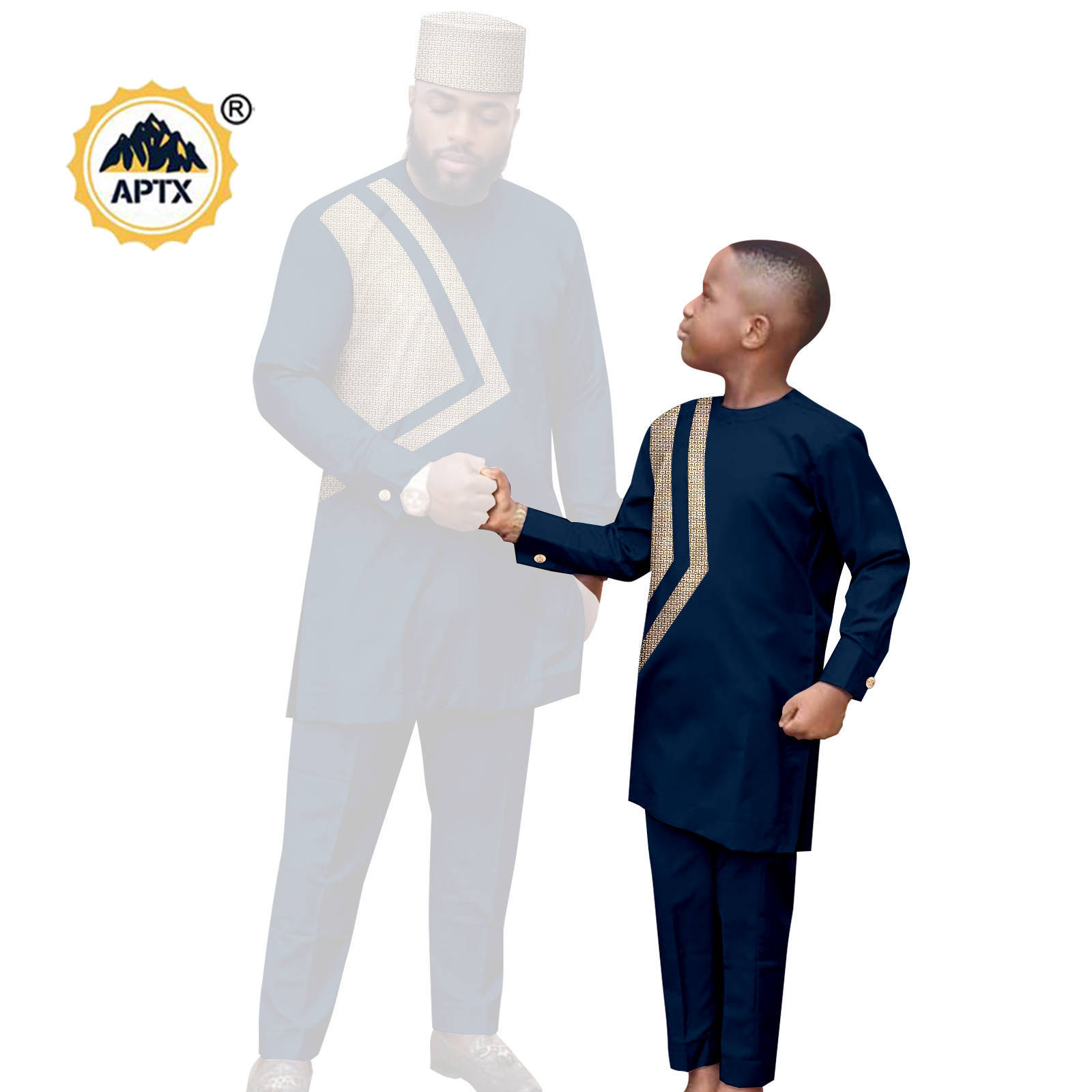 African Clothes for Family Dashiki Men Outfits Hat Top Shirt and Pant Sets Bazin Riche Father and Son Children Outwear 24F024