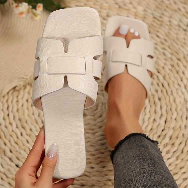Women's Flat Sandals, Summer Fashion Slip-On Slippers, Square Toe Open-Toe Design, Suitable for Everyday Wear, Mom Shoes, Mother's Day Gift