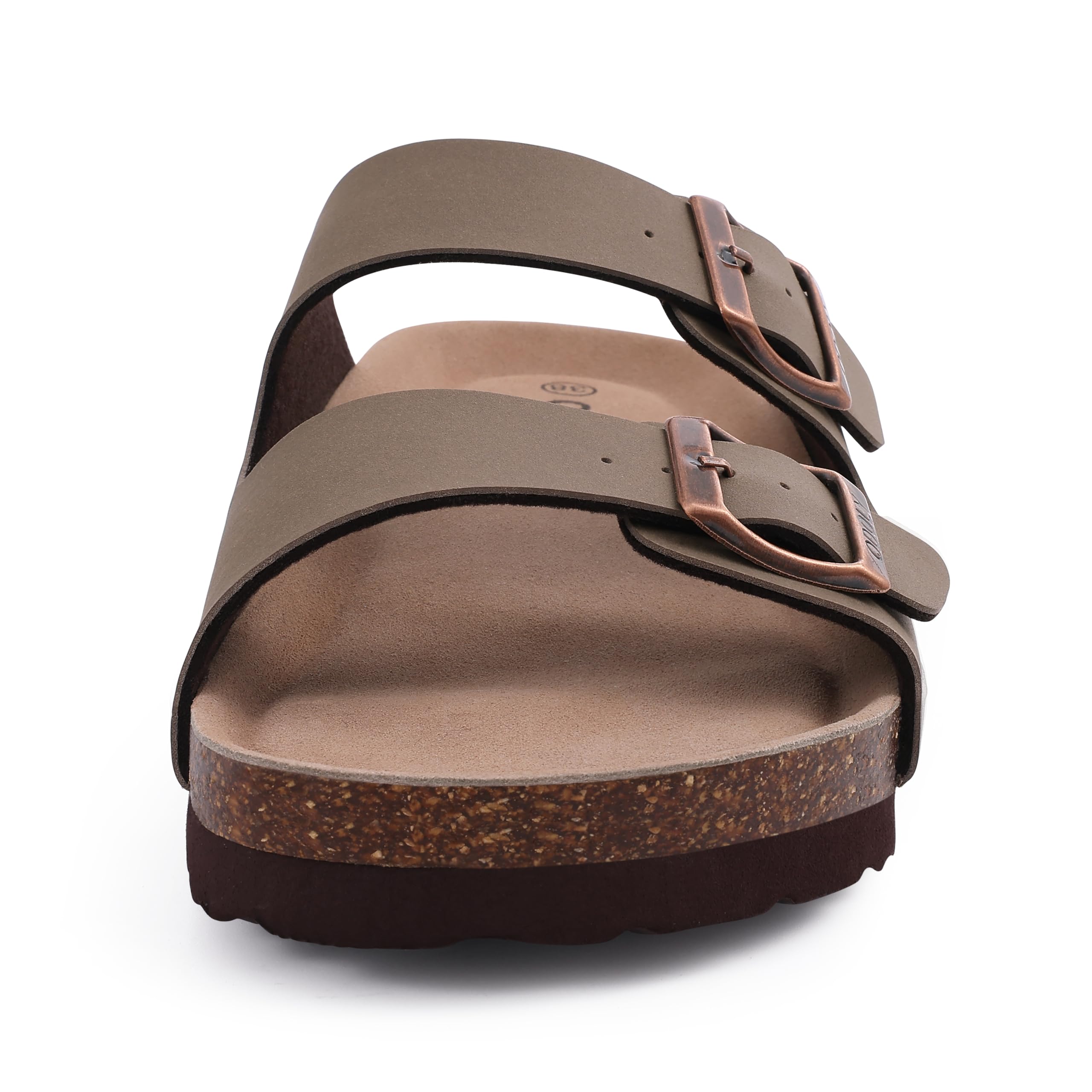 Comwarm Men's Cork Footbed Slides Sandals Arch Support Summer Outdoor Sandals with Adjustable Buckle Leisure Men Leather Slides