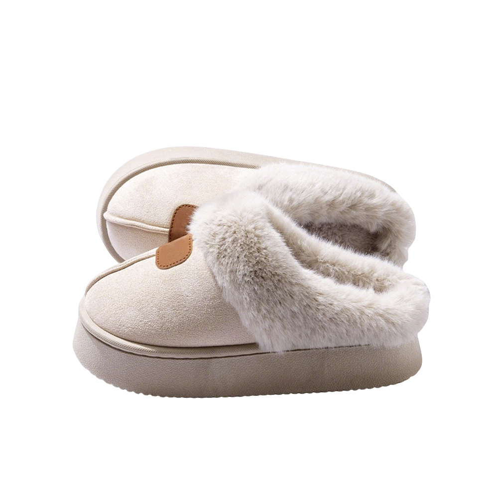 Basatu Fashion Fluffy Platform Slippers for Women Winter Plush Warm Cotton Shoes Comfort Non Slip Unisex Home Slippers