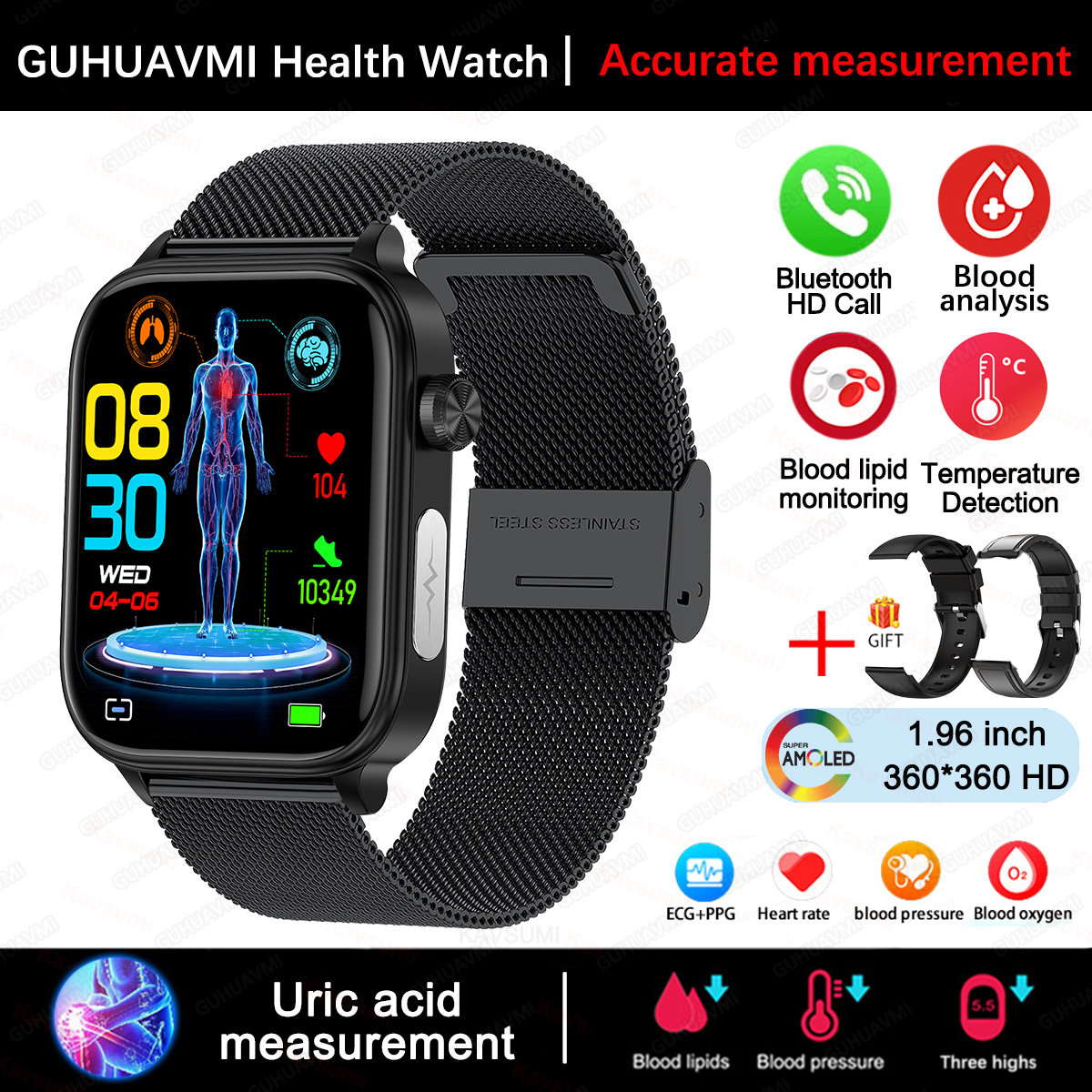 2025 New For XIAOMI ECG+PPG Blood Fat Uric Acid Health Smartwatch Men Women Heart Rate Blood Pressure Bluetooth Call Smart Watch