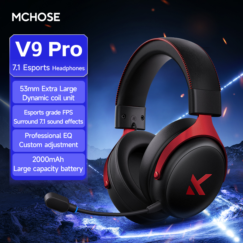 MCHOSE V9 Pro Wireless Gaming Headset Tri-Mode 7.1 Surround 53mm Driver Noise Cancel Mic EQ PC PS5 PS4 Switch Large Battery