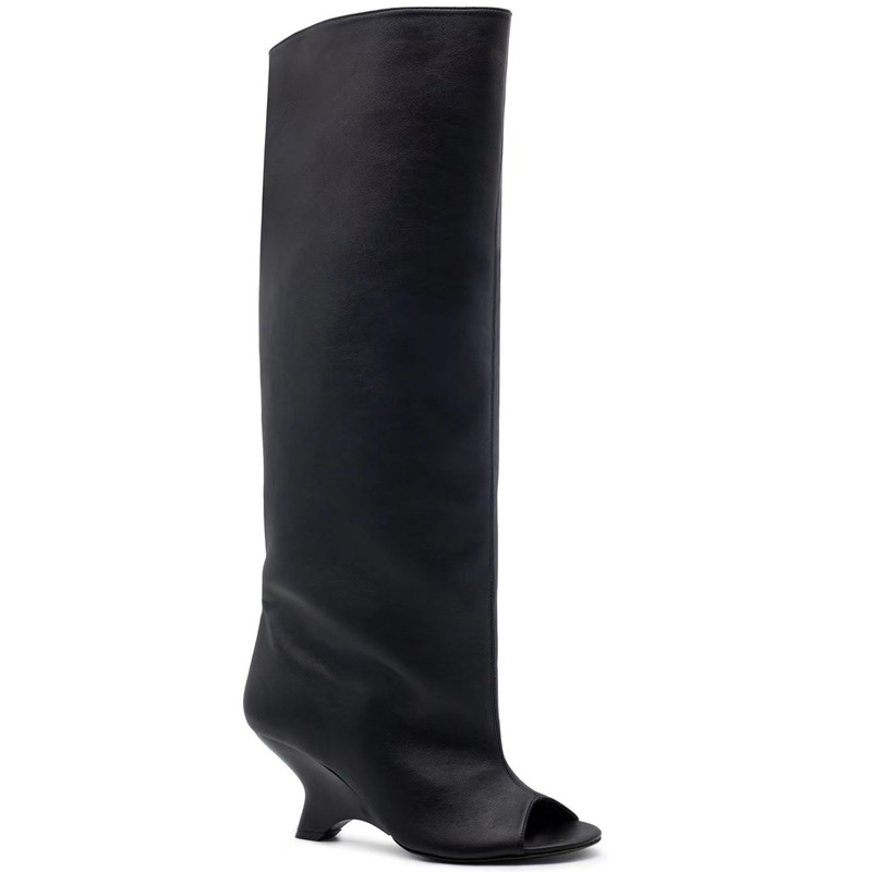 2025 New Peep Toe Long Boots Summer Thick High Heels Women's Knee Boots Large Size Shoes Ladies Slip-on Strange Heels Cool Boots