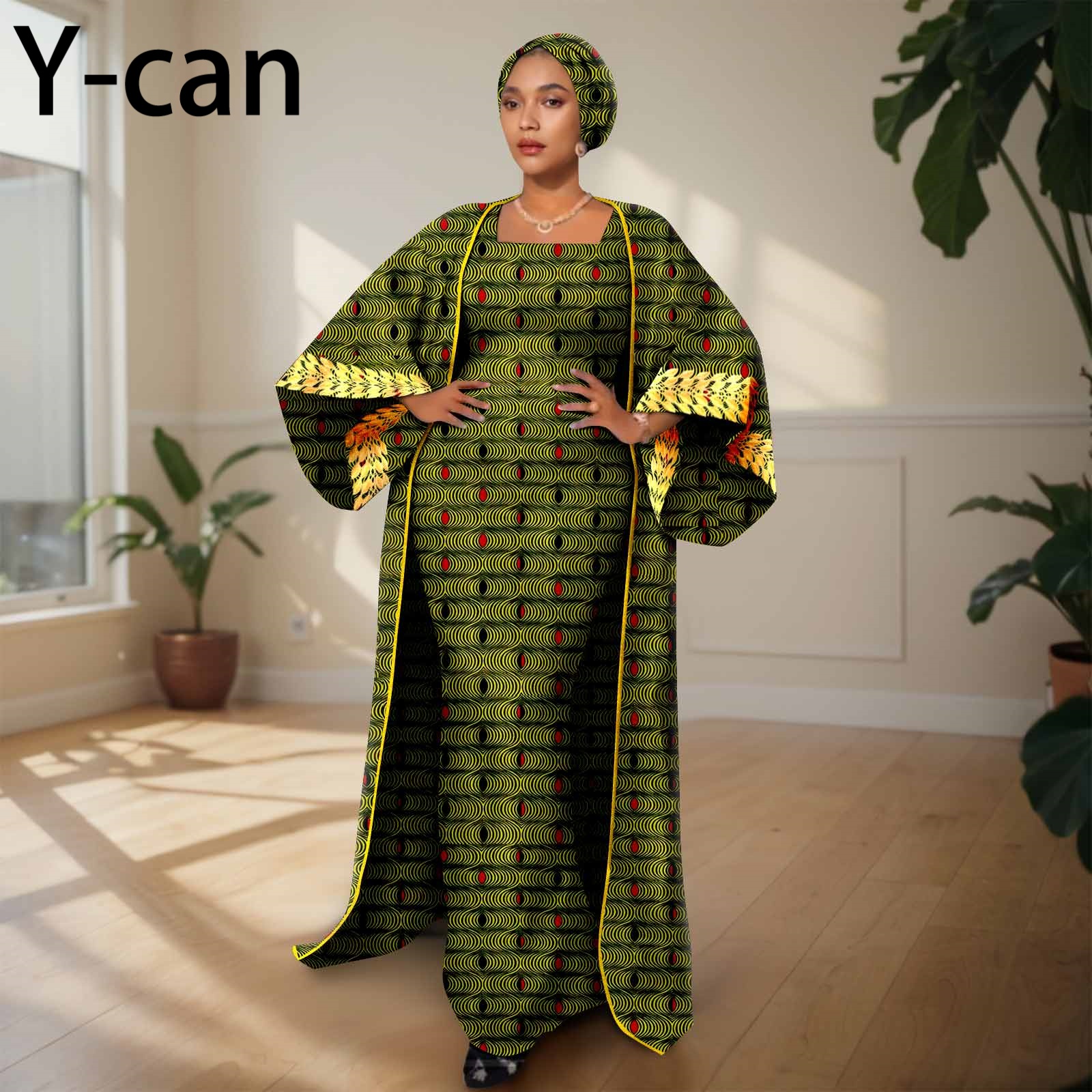 African Clothing for Women Female Suit Set Long Coat and Sleeveless Dress With Headscarf for Lady Traditional Outfits 2426029