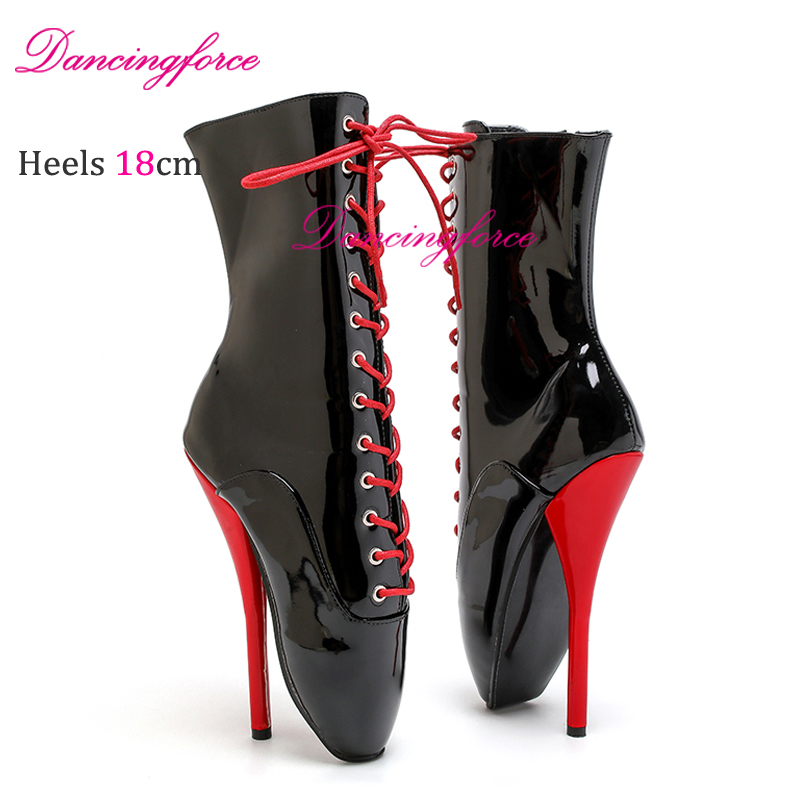 Dancingforce New Metal Heels18cm/7.2inches Ballet Ankle Boots Extreme High Fetish Goth Ballet Shoes With Locks Size Eu36-46