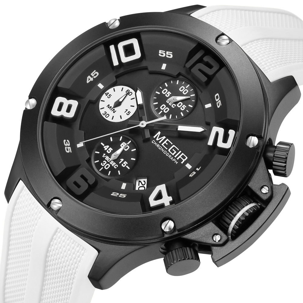 MEGIR 2025 Fashion Men's Silicone Strap Watch Luxury Calendar Chronograph Quartz Wristwatches Military Sport Luminous Clock Male
