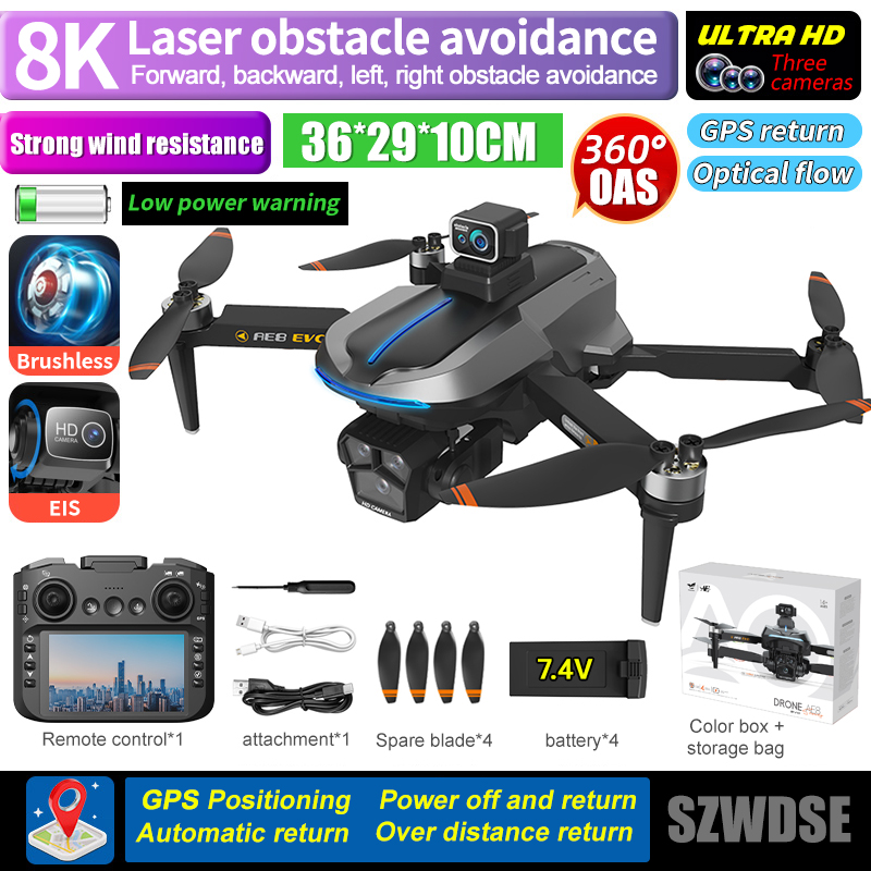 AE8 Brushless Drone 8K Professional HD Camera Drones 5G WIFI FPV Video 8k UAV With Screen Remote Control RC Quadcopter Dron