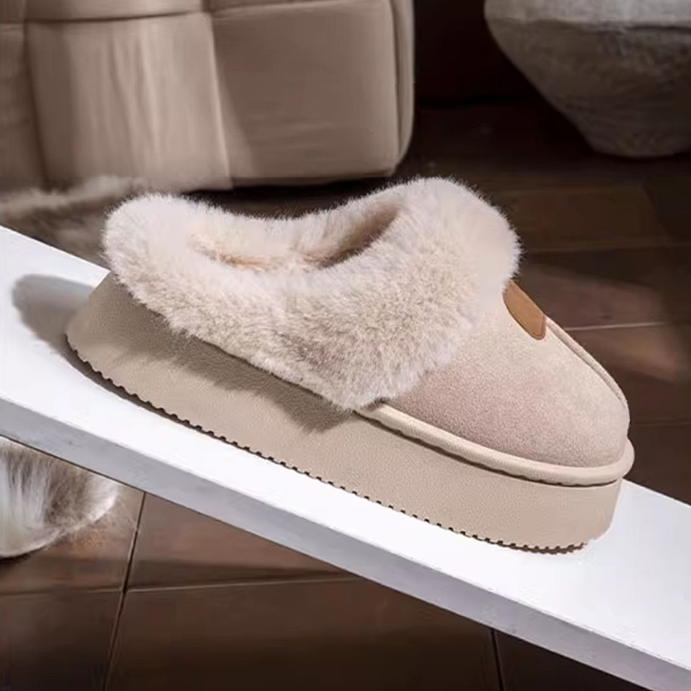 Basatu Fashion Fluffy Platform Slippers for Women Winter Plush Warm Cotton Shoes Comfort Non Slip Unisex Home Slippers