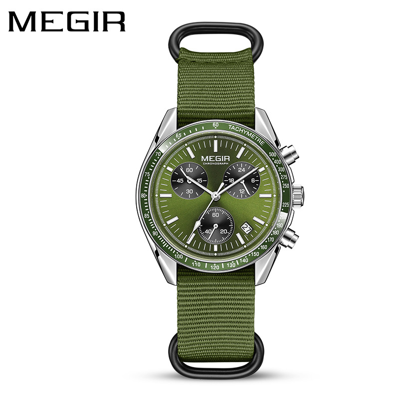 MEGIR 2247 Men's Luxury Quartz Watch Canvas Weaving Strap Chronograph Calendar Life Waterproof Leisure Fashion Men's Watch Gift