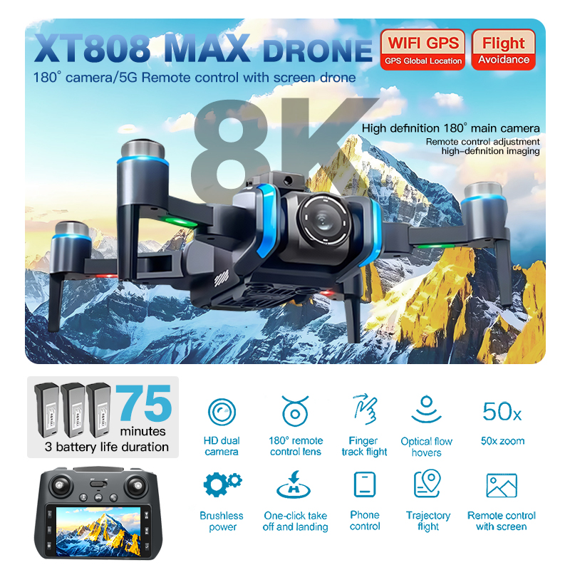 For Xiao Mi XT808 GPS Drone 8K Professional HD Camera Dron Brushless Motor 5G WIFI FPV Foldable RC Quadcopter toy Helicopter
