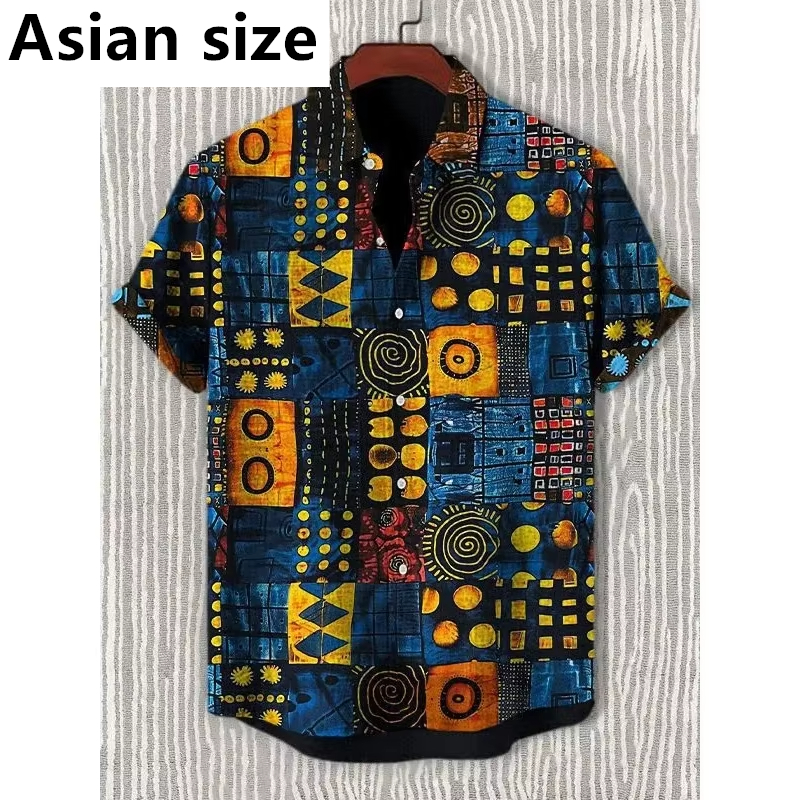 Vintage African Style 3D Printed Men's Retro Ethnic Tribal Short Sleeve Shirts Fashion Casual Vacation Streetwear Men's Shirts
