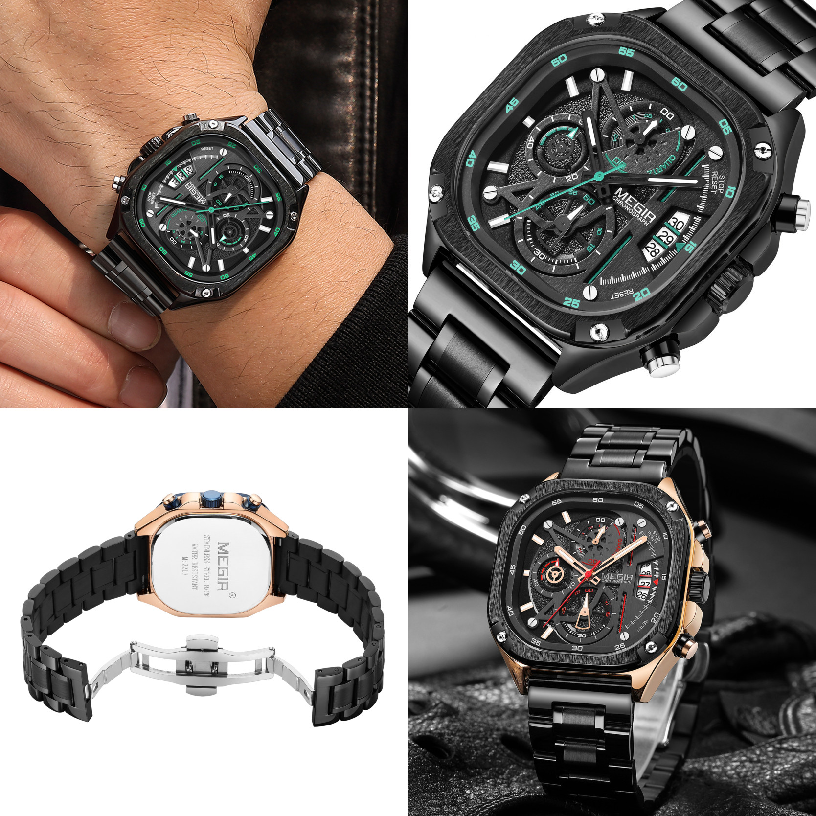 MEGIR Luxury Mens Stainless Steel Watches Fashion Brand Business Quartz Wristwatch Date Luminous Chronograph Casual Clock 2217