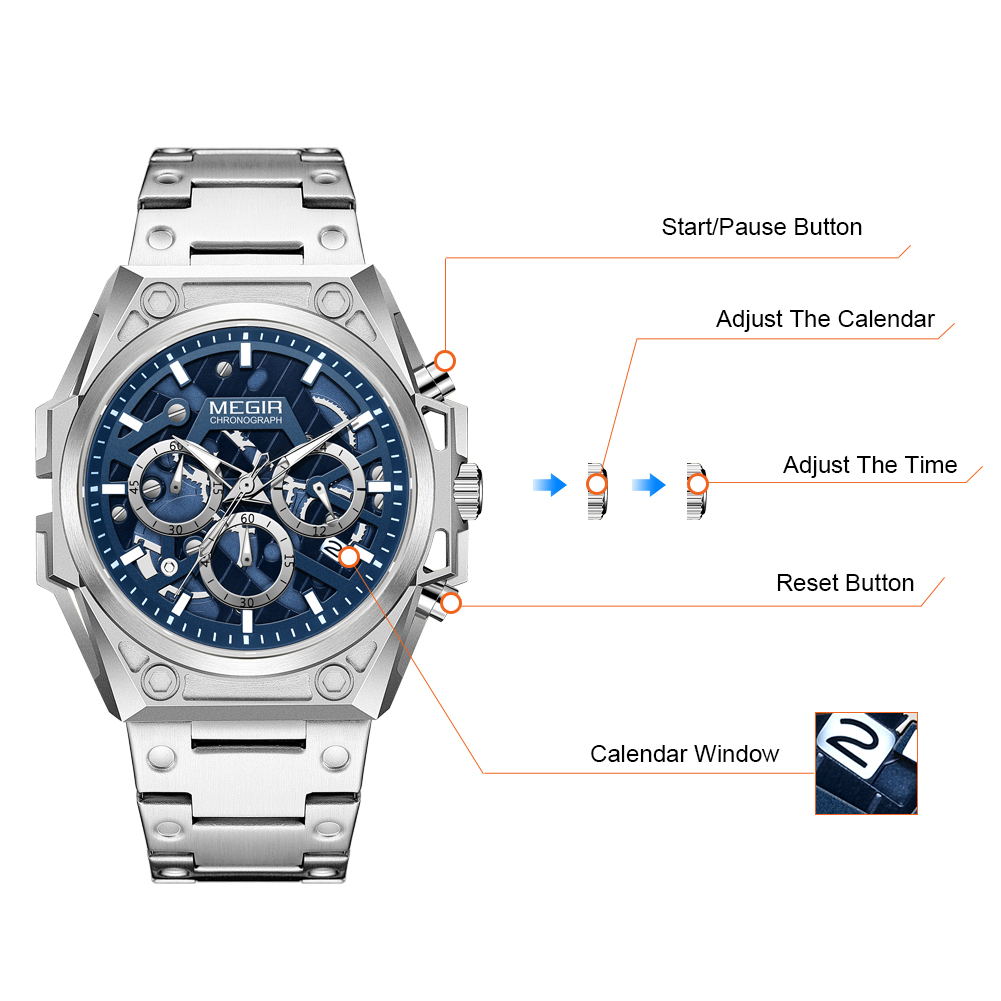 MEGIR Fashion Men Watches Luxury Quartz Business Casual Wristwatch Waterproof Luminous Steel Bracelet Chronograph Clock 4220