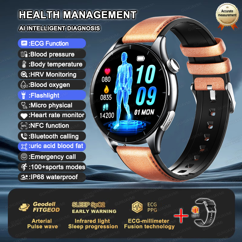 2025 New ECG+PPG Health Diagnosis Smartwatches Men Women Clock Uric Acid Lipid BP Heart rate Tracker NFC Sports Smart Watch IOS
