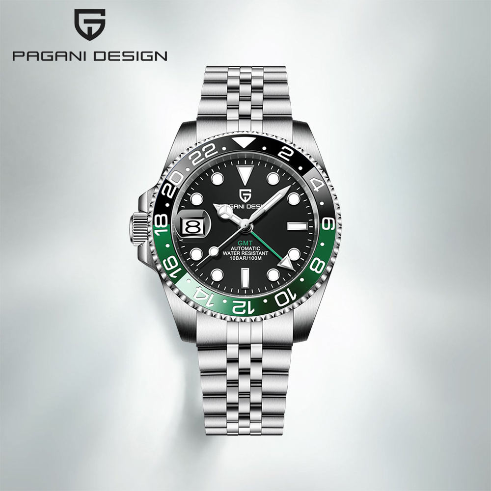PAGANI DESIGN PD-1662 Luxury GMT Men Mechanical Wristwatch Sapphire Glass Stainless Steel 100M Waterproof Automatic Watches