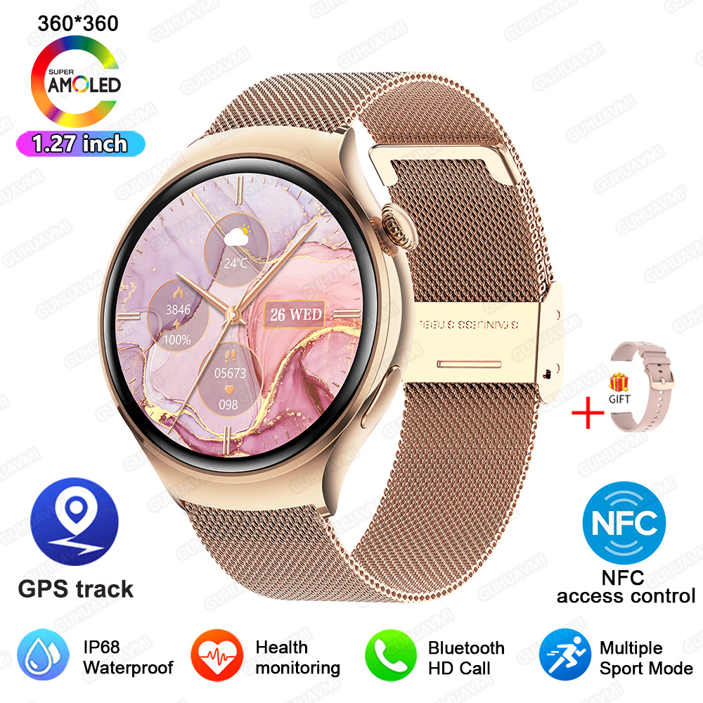 2025 New Lady Fashion Smart Watch women AMOLED HD Screen GPS Heart Rate Bluetooth Call Waterproof Outdoor SmartWatch For Xiaomi