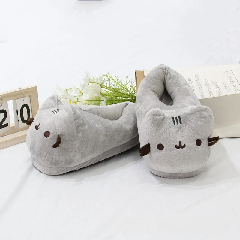 Cartoon Full Covered Cat Slippers Warm Winter Slides Soft Plush Doll Indoor Cute Anime Bedroom Shoes  Home Use