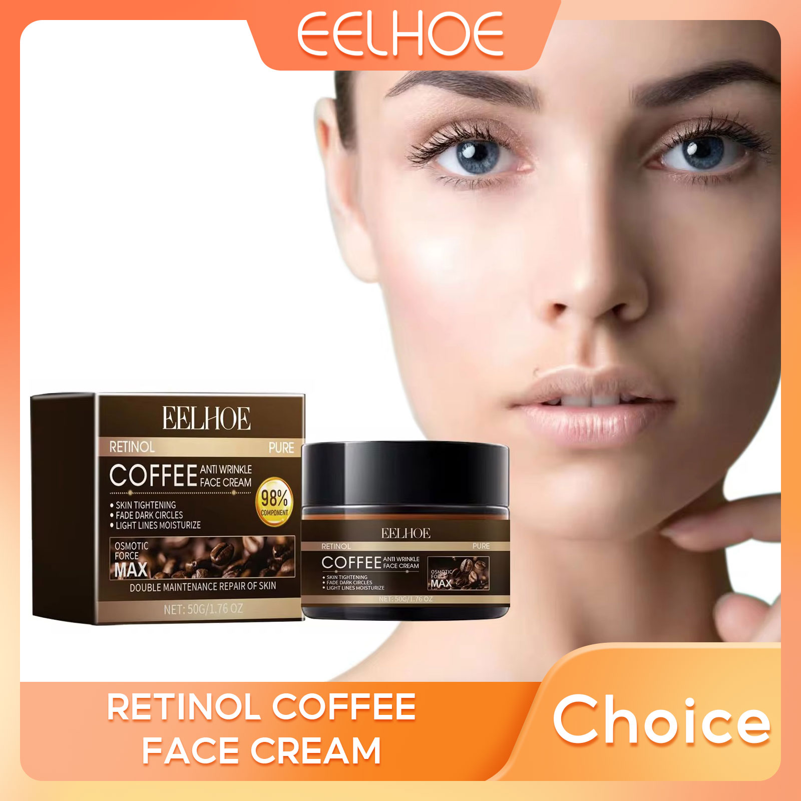 Retinol Coffee Face Cream Moisturizing Nourishing Repair Face Damaged Brighten Facial Cream Beauty Healthy Skin Care Product 50g
